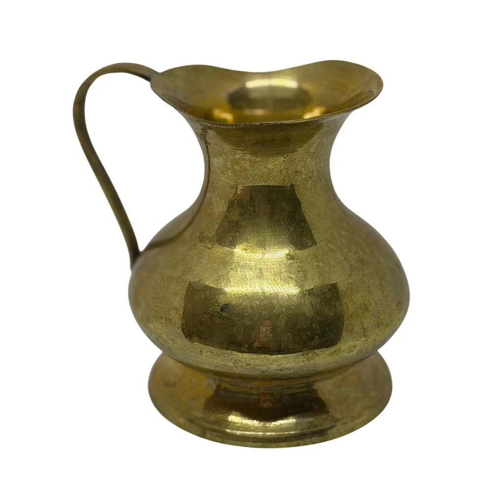 VTG Solid Brass Mini Pitcher Gold Decorative‎ Vase Small Handled Jug Home Decor